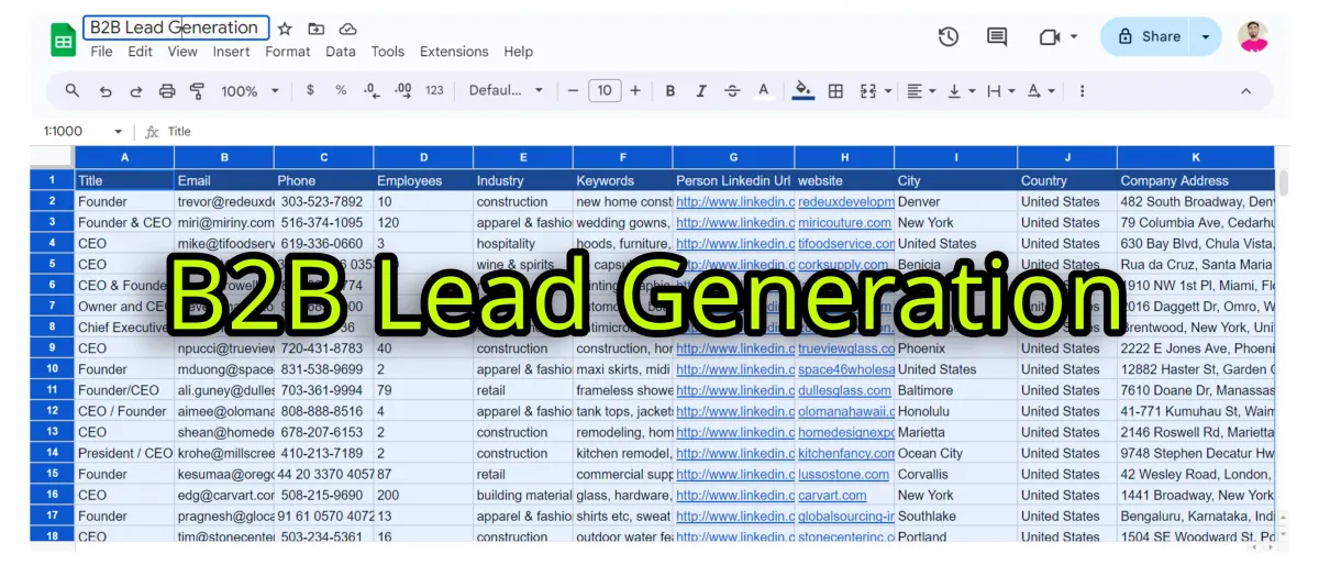 I will do b2b lead generation, business leads, LinkedIn leads, and email list building