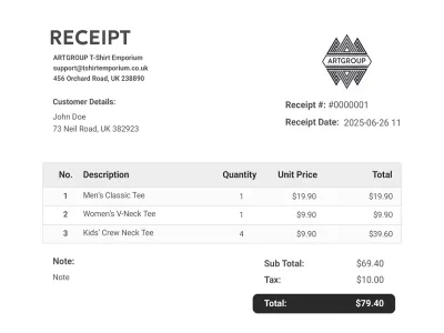 Create and Design Professional Receipts and Invoices for Your Business or Brand