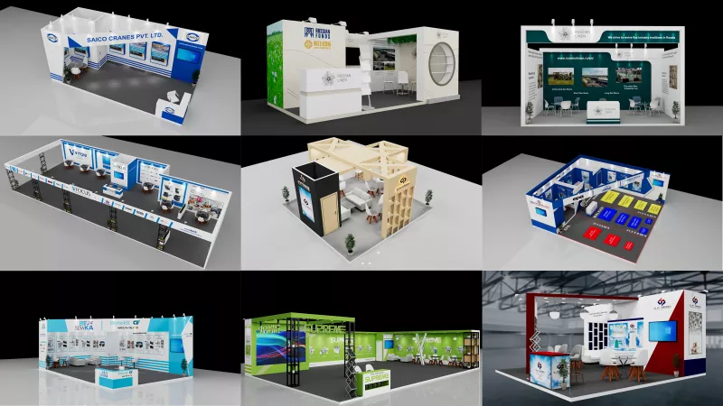 design 3d trade show booth, exhibition stall, kiosk, and stand