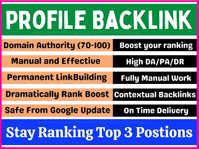 I will create manually Top 30 High Quality SEO Profile creation permanent link building backlinks