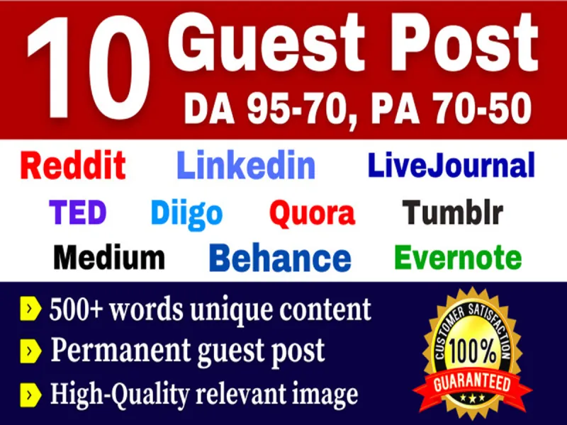 I will publish 10 high quality guest posts on da 80 to 97