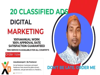 Provide 20 Classified ads Posting manually Backlinks Buy 3 Get 1 Free increase your website ranking