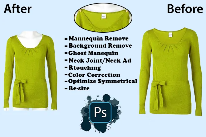 do 20 photos Ghost Mannequin And Neck Joint Editing