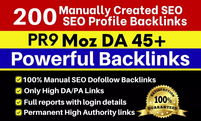 I will do 200 SEO profile backlinks with high authority white hat manual link building