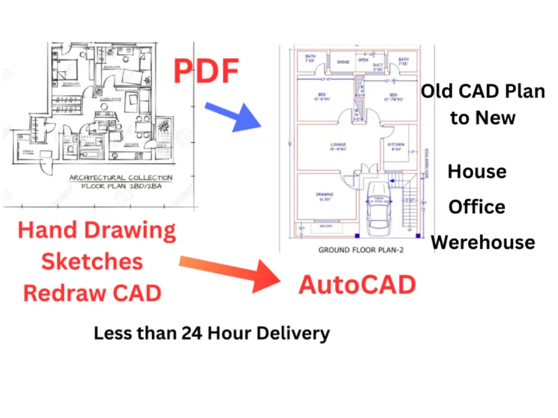 Convert PDF to AutoCAD, Sketches to AutoCAD, Redraw AutoCAD