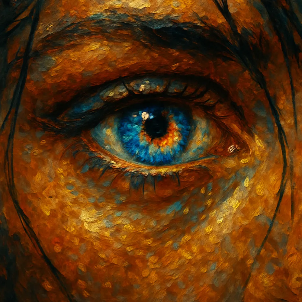 Hyper-Realistic Eye with Fiery Iris – Oil Paint Texture