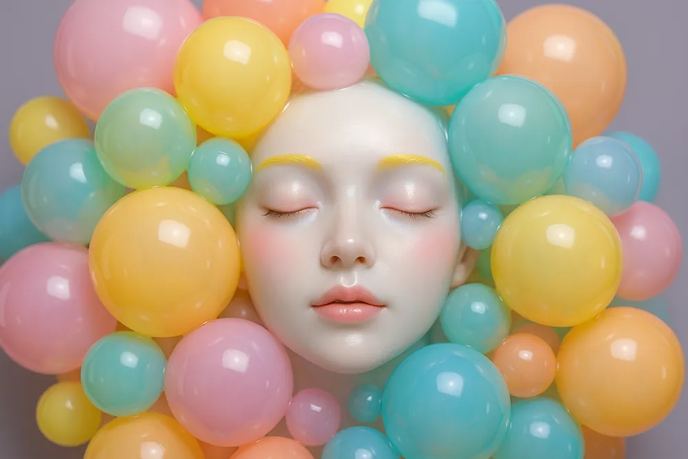 Surreal 3D Portrait in Pastel Bubble Universe