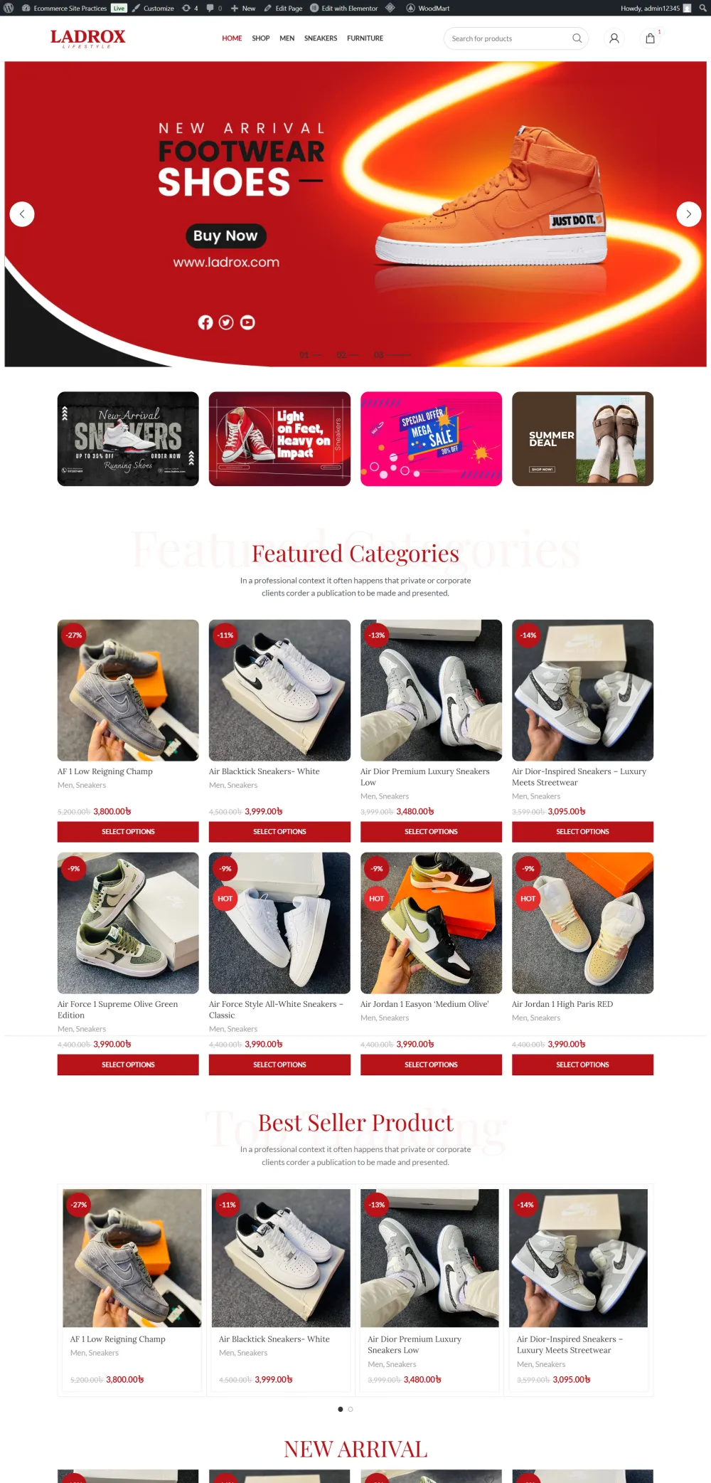 Shoes E-commerce WordPress Website (Woodmart)